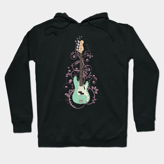 Surf Green P-Style Bass Guitar Flowering Vines Hoodie by nightsworthy